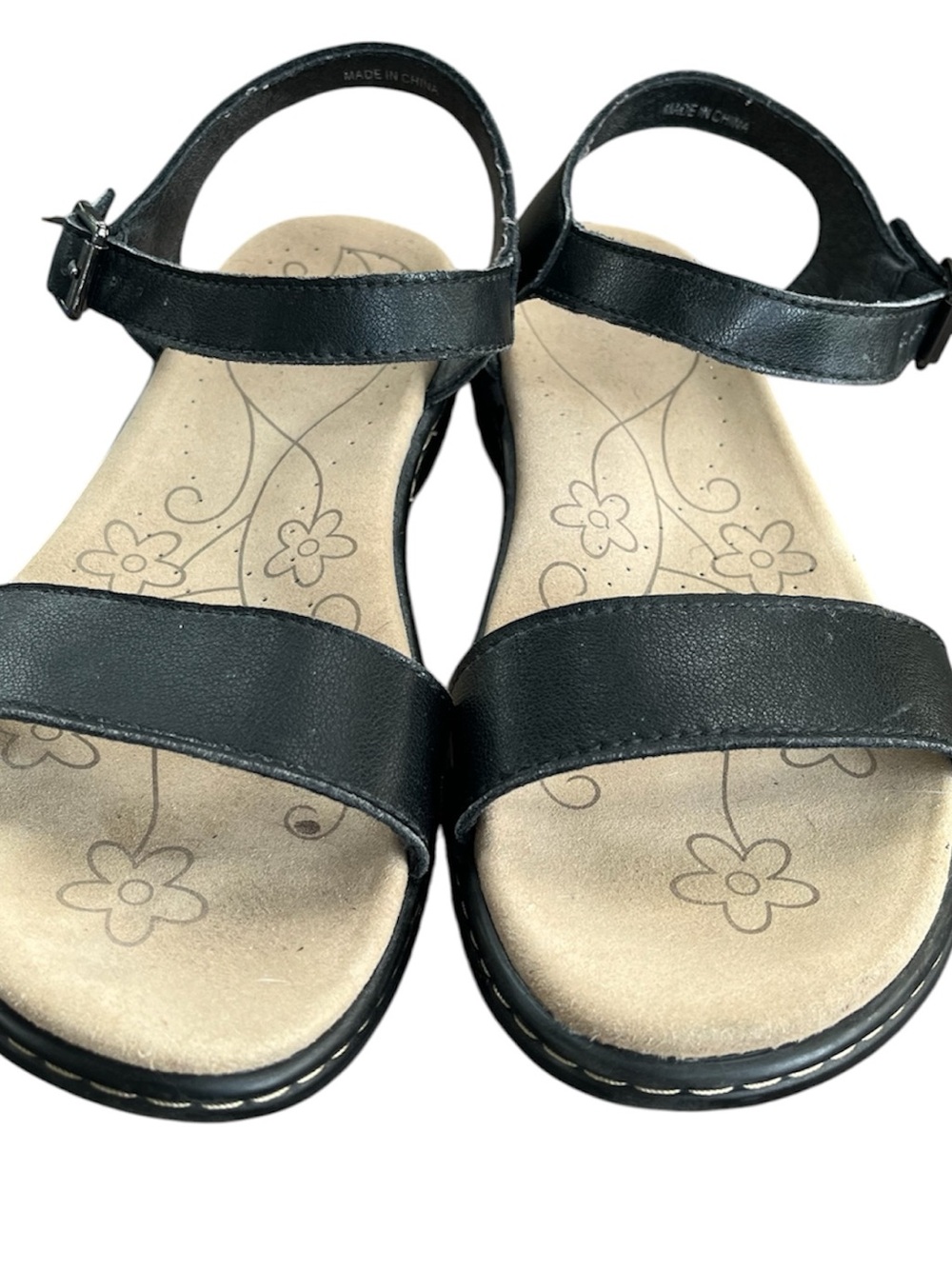 Women's Black Adjustable Strap Sandals Comfortable Size 9 Everyday Shoes - Picture 4 of 4